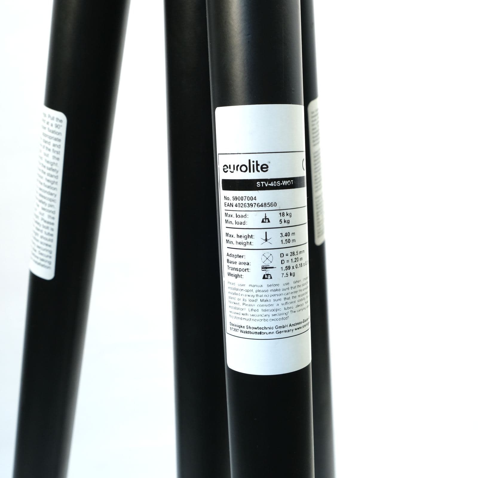Stahlstativ ohne Querträger, Maximallast 18 kg, Maximalhöhe 340 cm – Bild 4